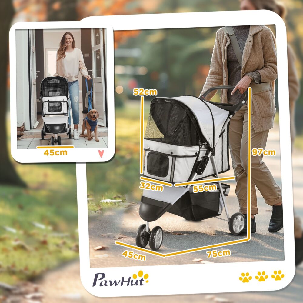 Pawhut Dog Stroller Pet Travel Stroller Cat Dog Pushchair Trolley Puppy Jogger Carrier Three Wheels (grey)