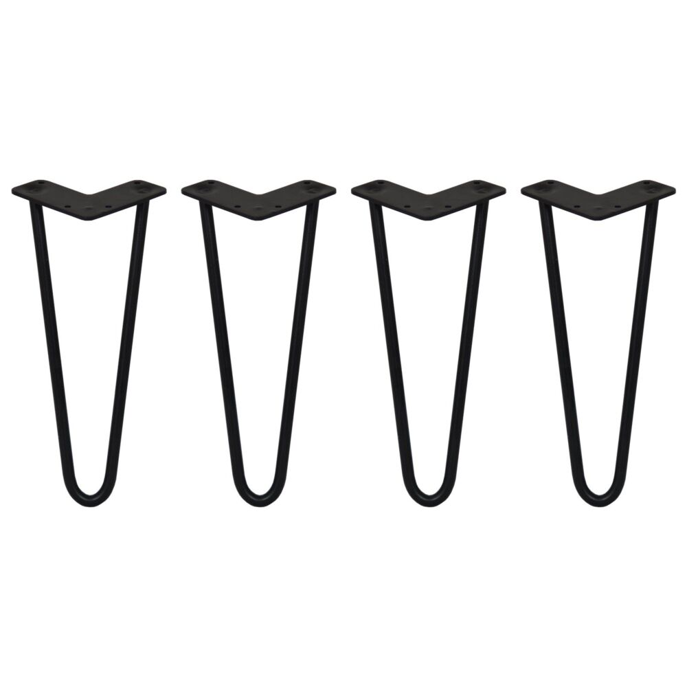 4 X 12" Hairpin Legs - 2 Prong - 12mm - Black