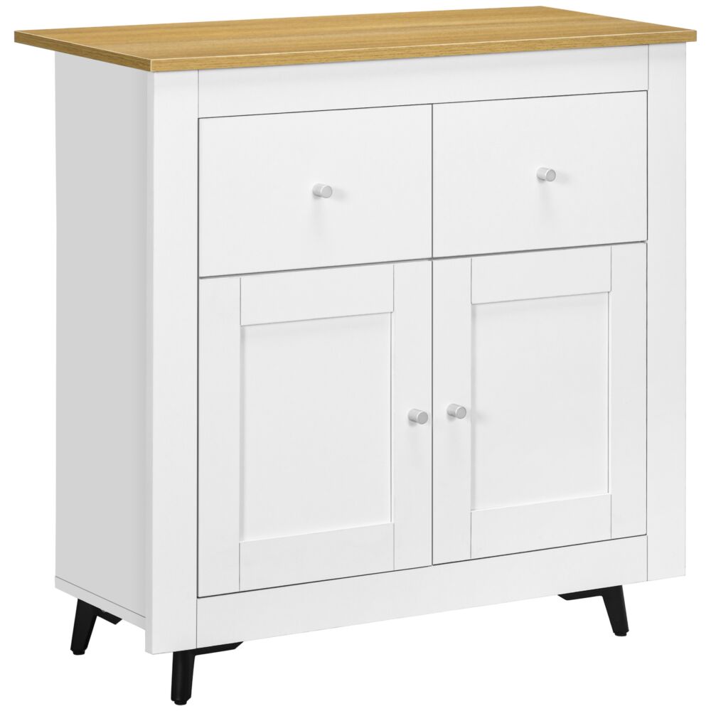 Homcom Sideboard Cabinet, Modern Kitchen Cupboard With Double Doors And Drawers For Dining Room, Living Room And Entryway, White