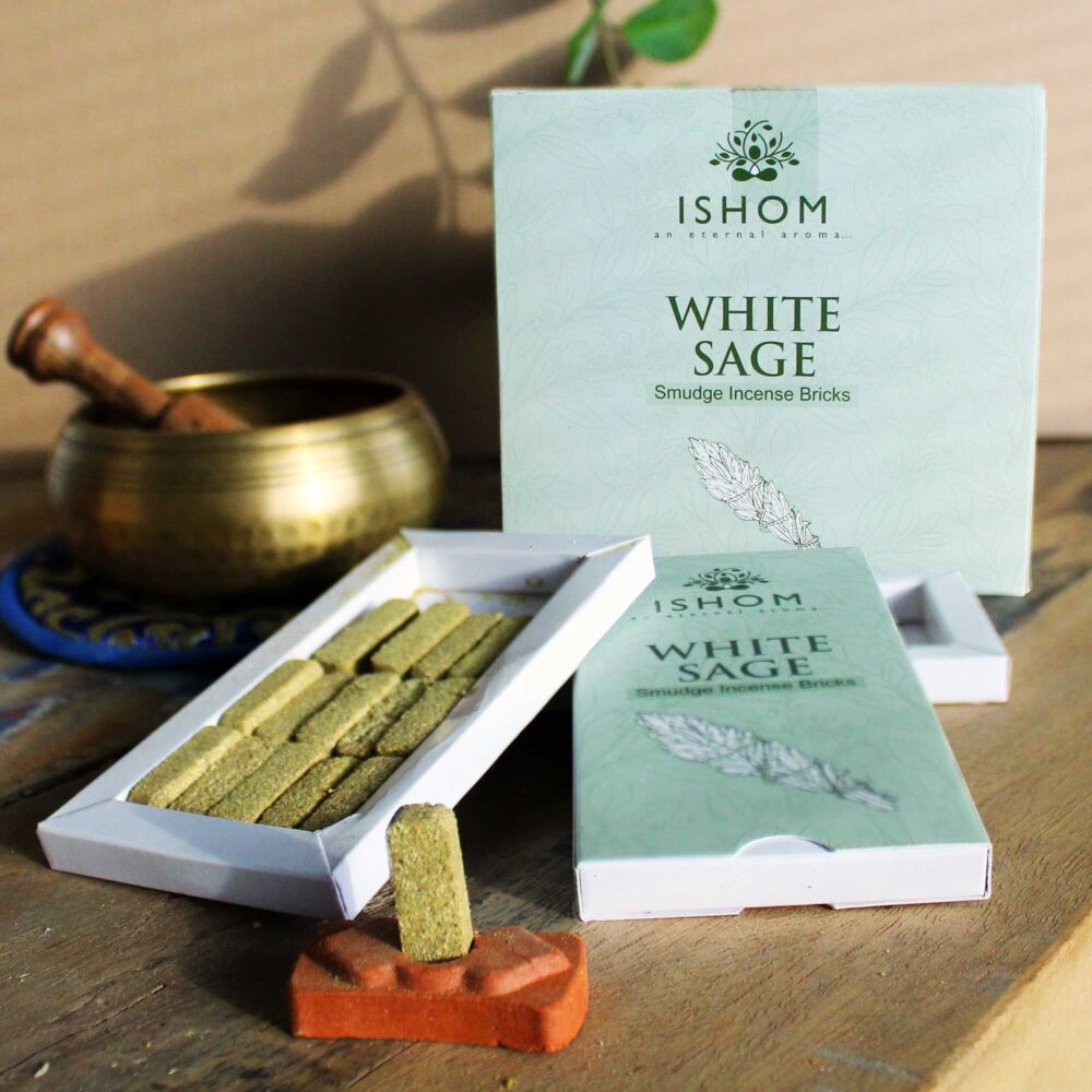 Pack Of 15 Natural Incense Smudge Bricks And Burner - White Sage