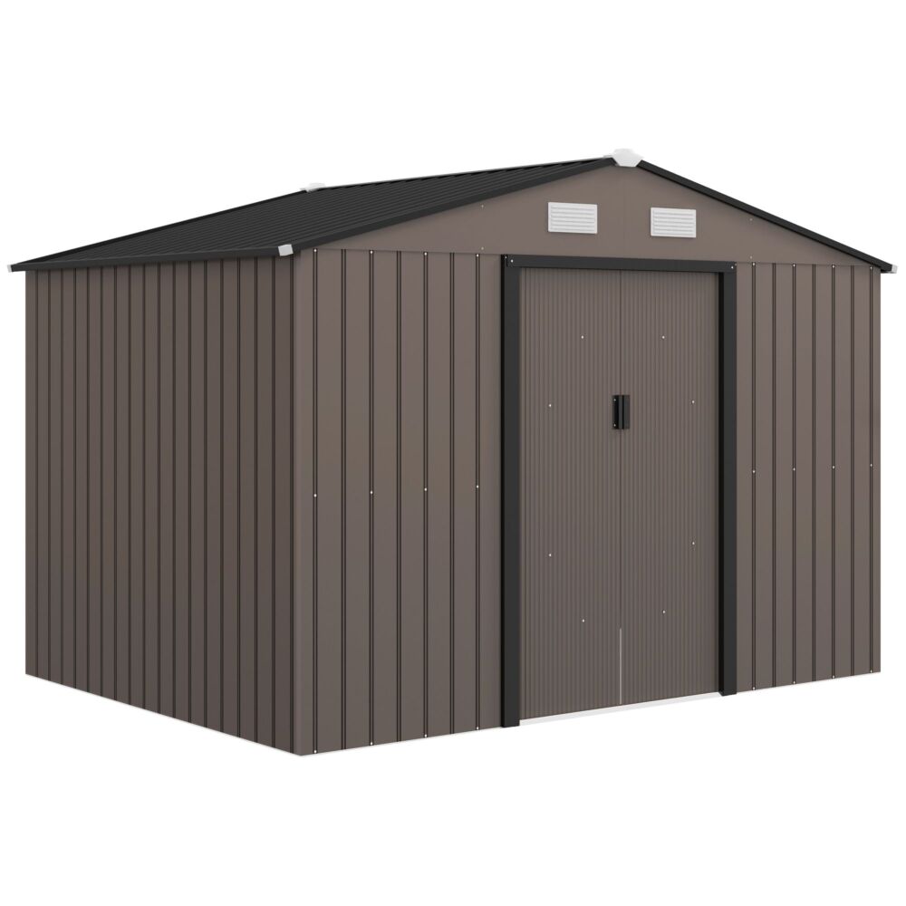 Outsunny 9 X 6ft Garden Metal Storage Shed Outdoor Storage Shed With Foundation Ventilation & Doors, Brown