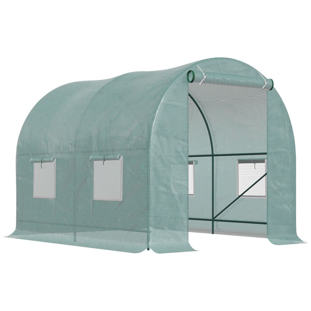 Outsunny Walk-in Greenhouse Reinforced Polytunnel Greenhouse Garden Plants Grow Waterproof Cover Galvanised Base W/ Slide Door, 2.5 X 2 M