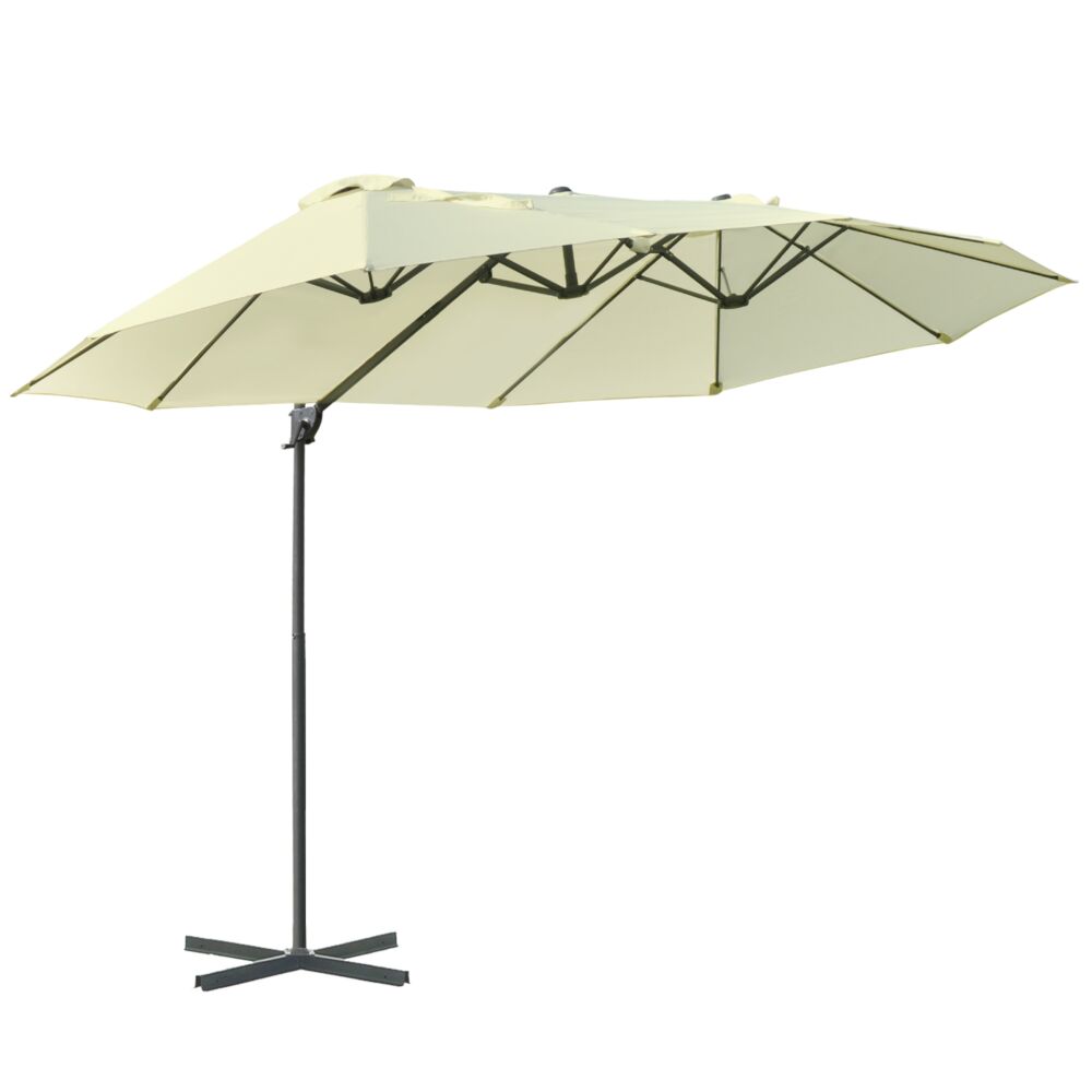 Outsunny Double Parasol Patio Umbrella Garden Sun Shade W/ Steel Pole 12 Support Ribs Crank Handle Easy Lift Twin Canopy - Beige | Aosom Uk