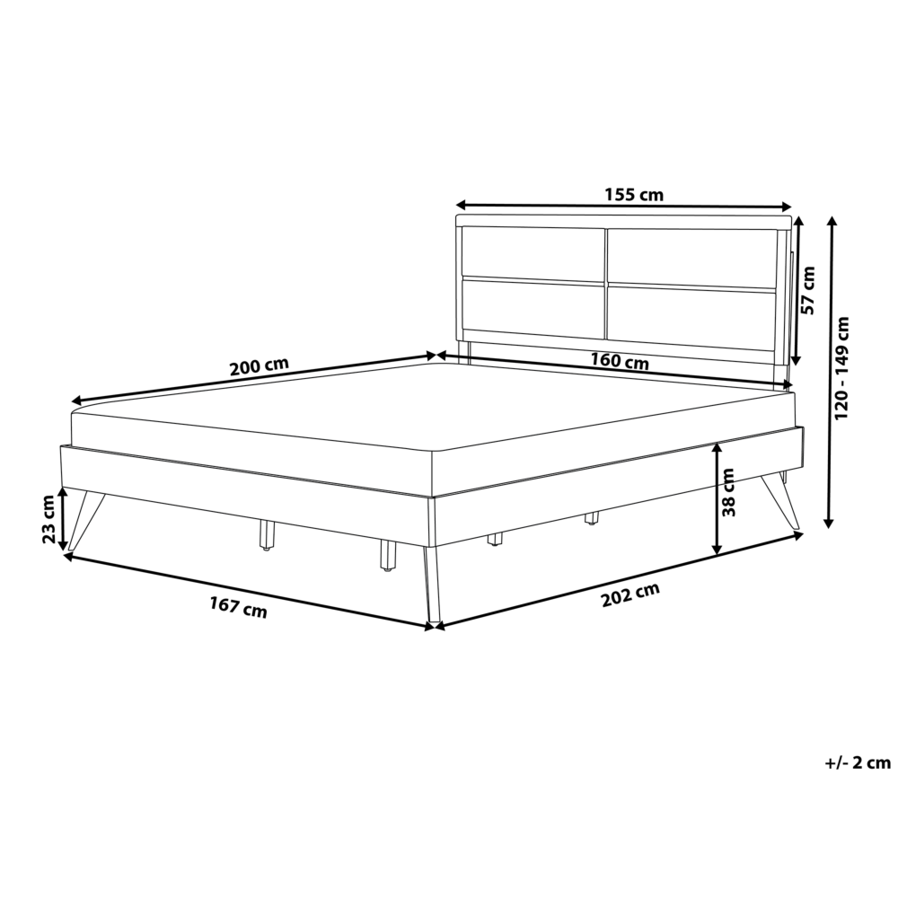 Eu King Size Bed Dark Mdf 5ft3 Frame With Upholstered Headrest And Slatted Base Beliani