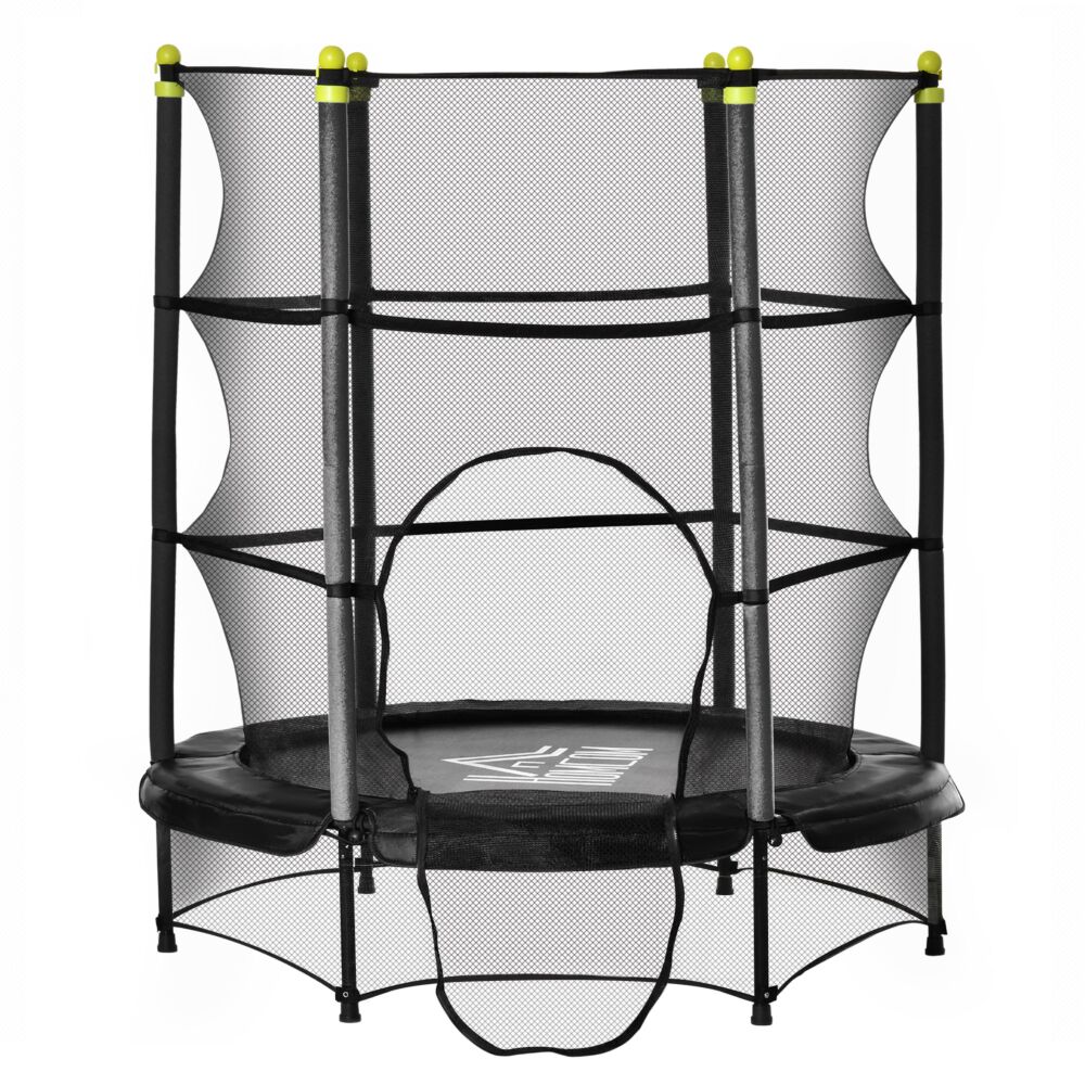 Homcom 5.2ft Kids Trampoline With Safety Enclosure, Indoor Outdoor Toddler Trampoline For Ages 3-10 Years, Black