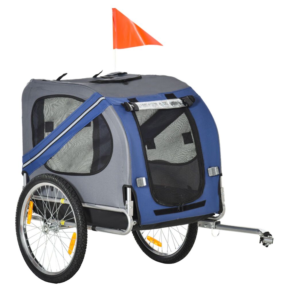 Pawhut Dog Bike Trailer Pet Bicycle Trailer Foldable Dog Cat Bike Carrier With Suspension- Blue