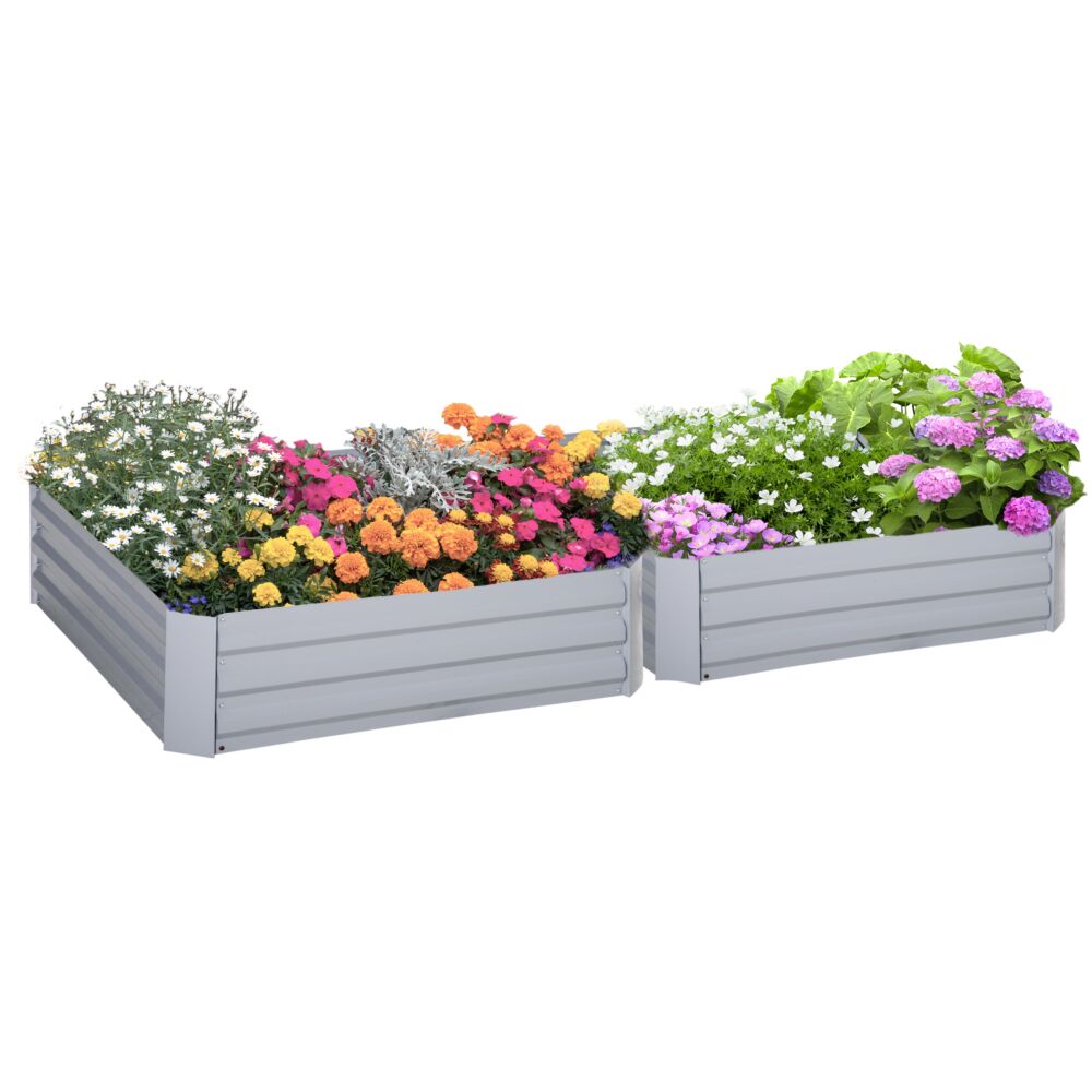 Outsunny Set Of 2 Raised Garden Bed, Elevated Planter Box With Galvanized Steel Frame For Growing Flowers, Herbs, 1m X 1m X 0.3m