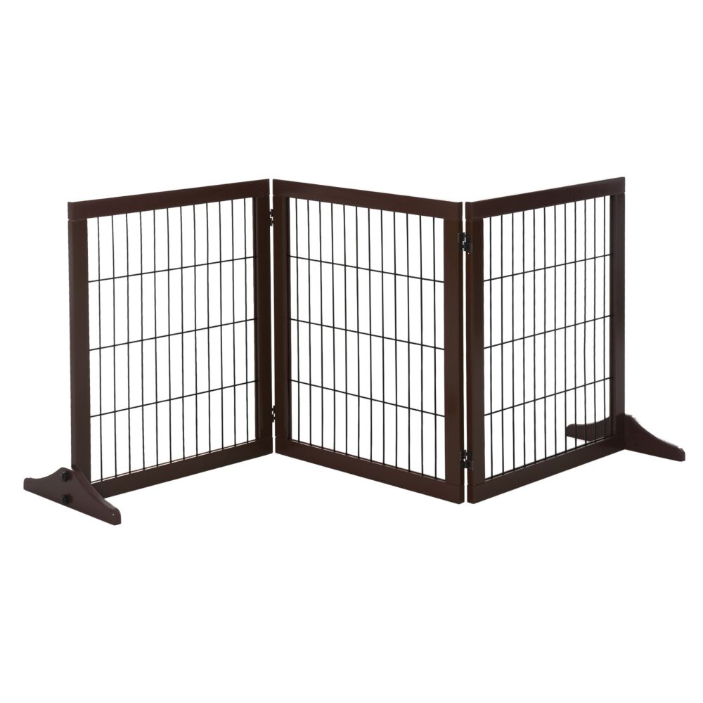 Pawhut 3 Panel Pet Gate Pine Frame Indoor Foldable Dog Barrier W/supporting Foot Dividing Line Aisles Stairs