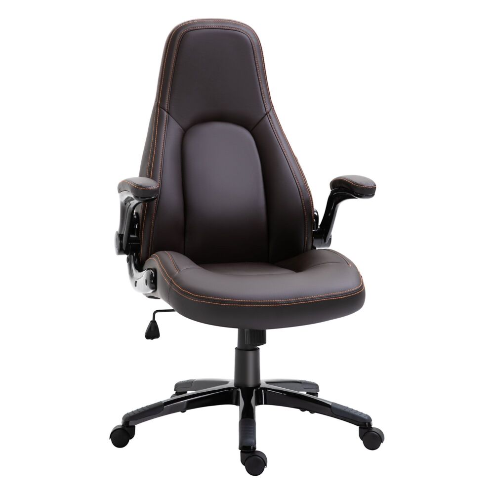 Vinsetto Pu Leather Office Chair, Swivel Computer Desk Chair With Adjustable Height, Flip Up Armrests And Tilt Function, Dark Brown