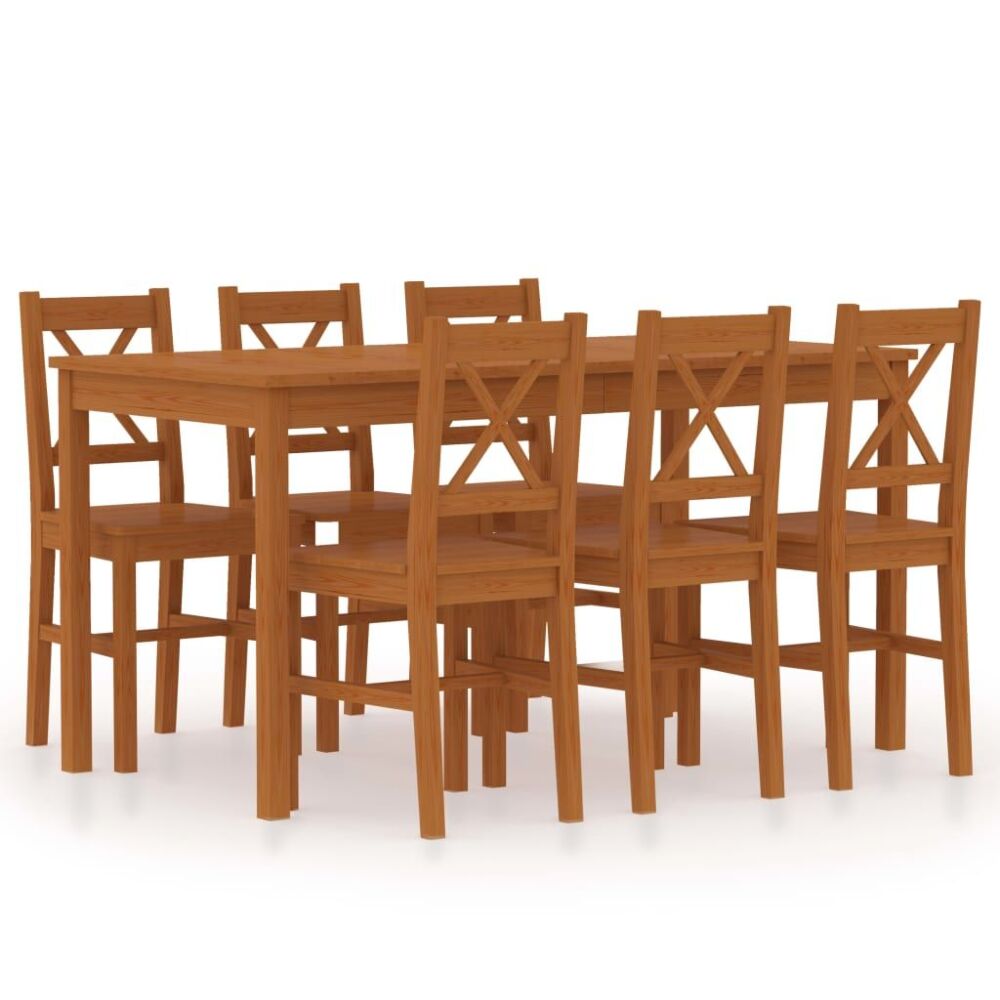 Vidaxl 7 Piece Dining Set Pinewood Honey Brown