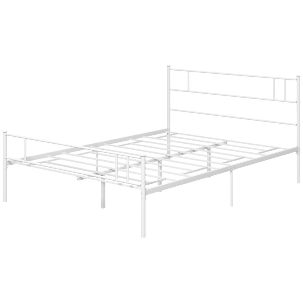 Homcom Double Metal Bed Frame Solid Bedstead Base With Headboard And Footboard, Metal Slat Support And Underbed Storage Space, Bedroom Furniture