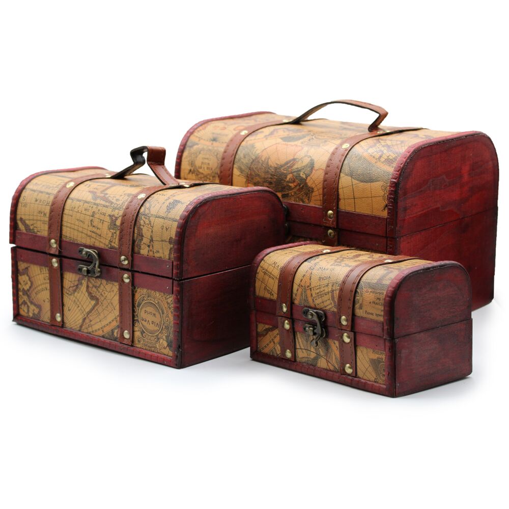 Old Map Chest - Set Of 3