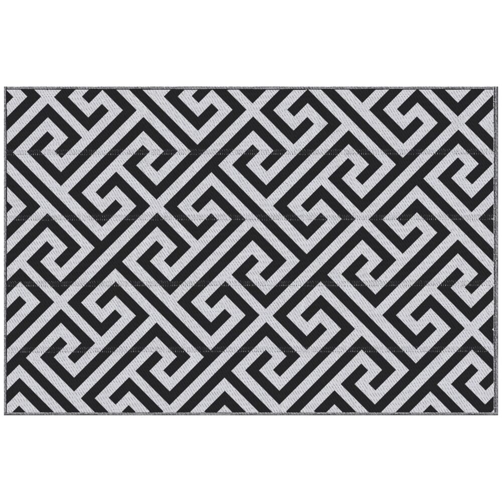 Outsunny 121 X 182 Cm(4x6ft) Outdoor Patio Rug Reversible Mat Plastic Straw Rug Portable Rv Camping Mat For Garden Deck Picnic Indoor, Black & White