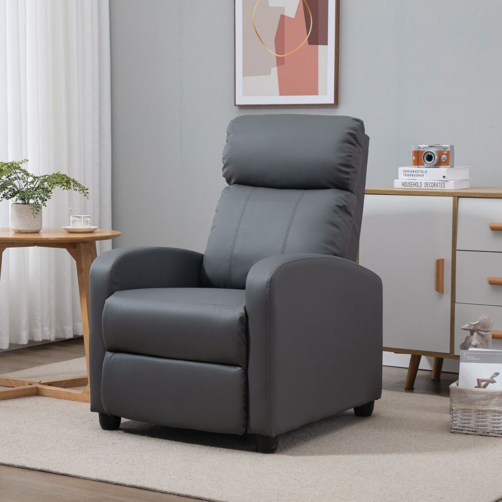 Homcom Recliner Sofa Chair Pu Leather Massage Armcair W/ Footrest And Remote Control For Living Room, Bedroom, Home Theater, Grey