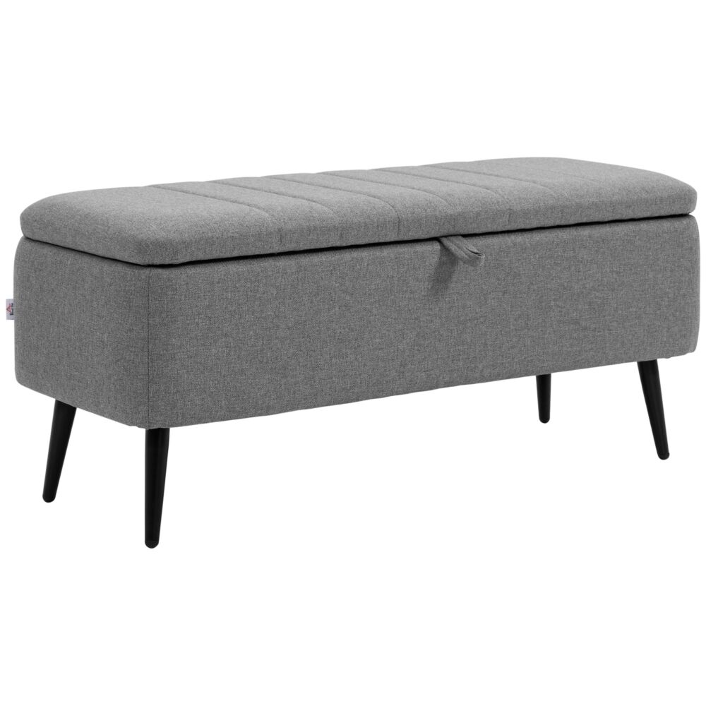 Homcom Storage Ottoman With Flip Top, Rectangular Upholstered Bench, Linen Fabric Footstool With Steel Legs For Living Room, Bedroom, Grey