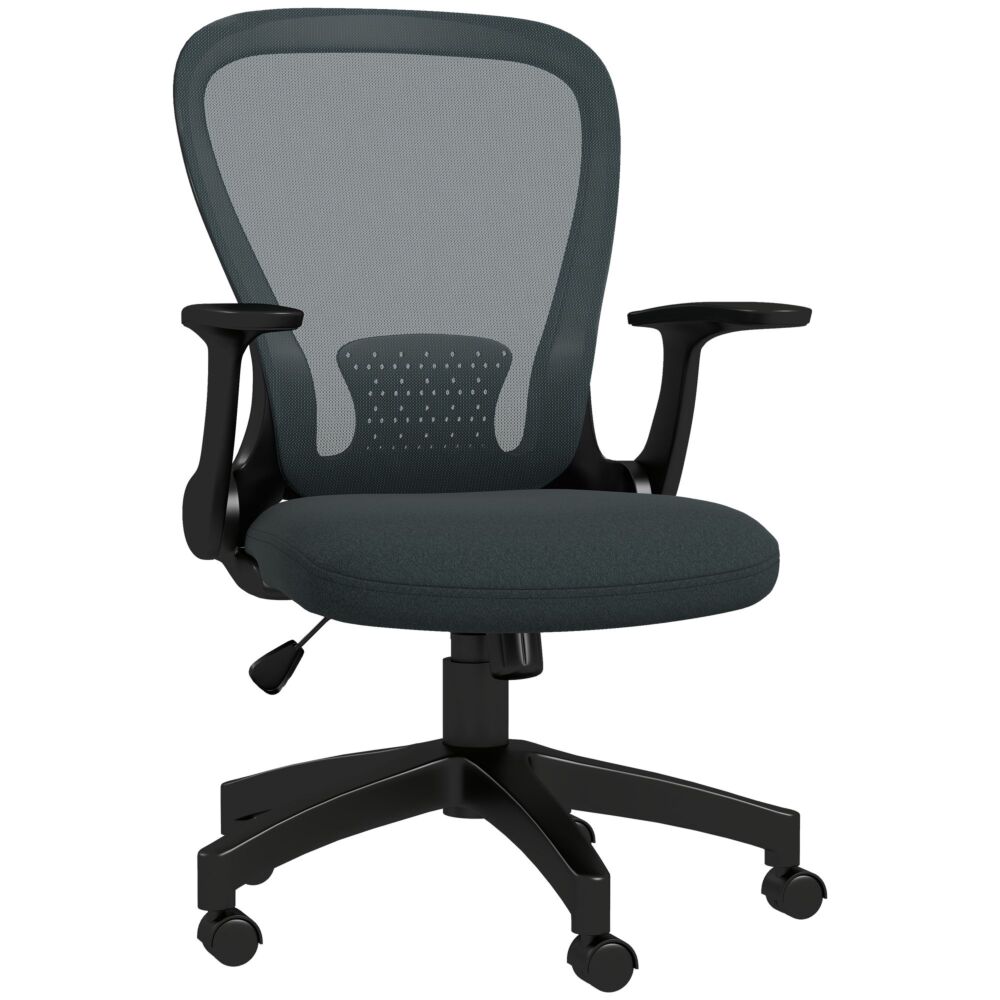 Vinsetto Ergonomic Office Chair, Mesh Desk Chair With Flip-up Armrest, Lumbar Back Support, Swivel Wheels, Grey