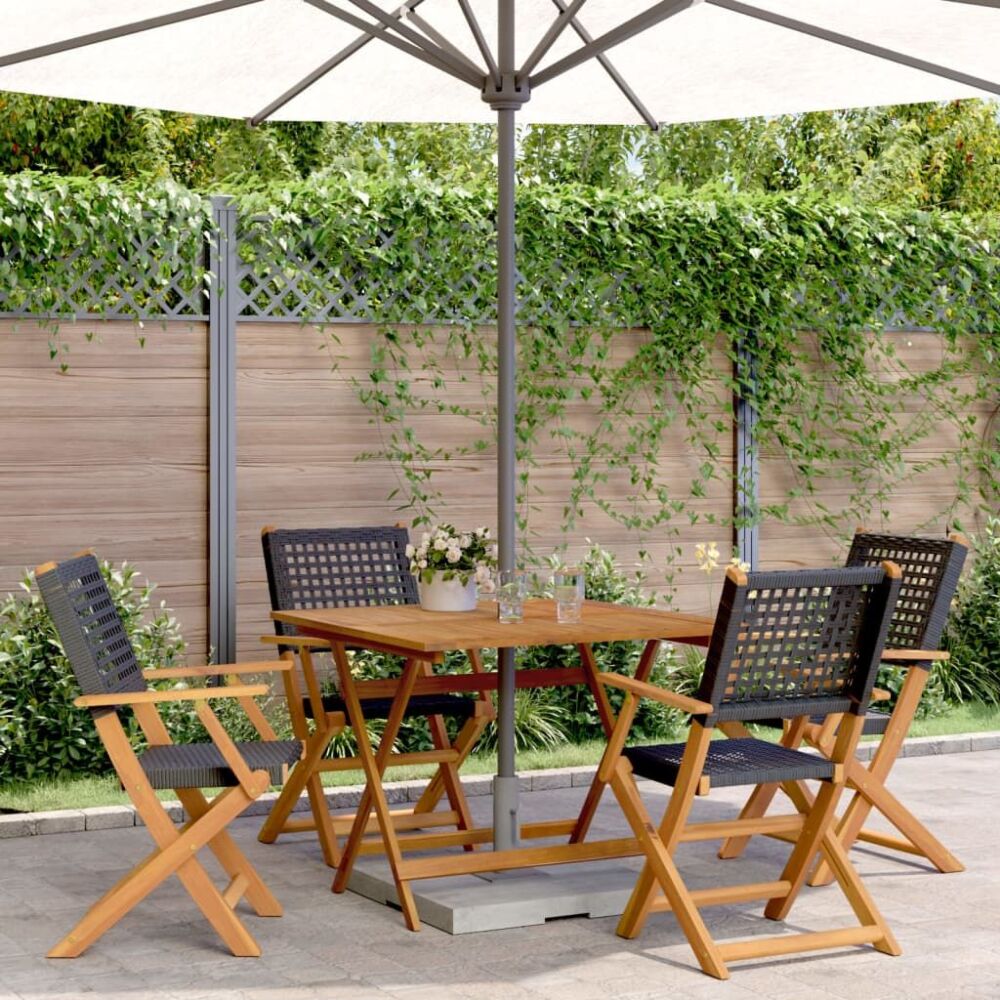 Vidaxl 5 Piece Garden Dining Set Black Poly Rattan And Solid Wood