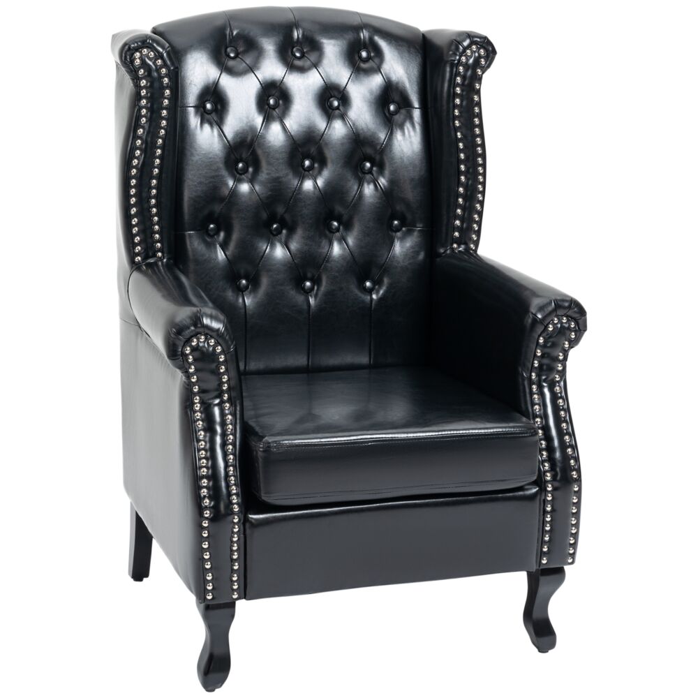 Homcom Wingback Accent Chair Tufted Chesterfield-style Armchair With Nail Head Trim For Living Room Bedroom Black