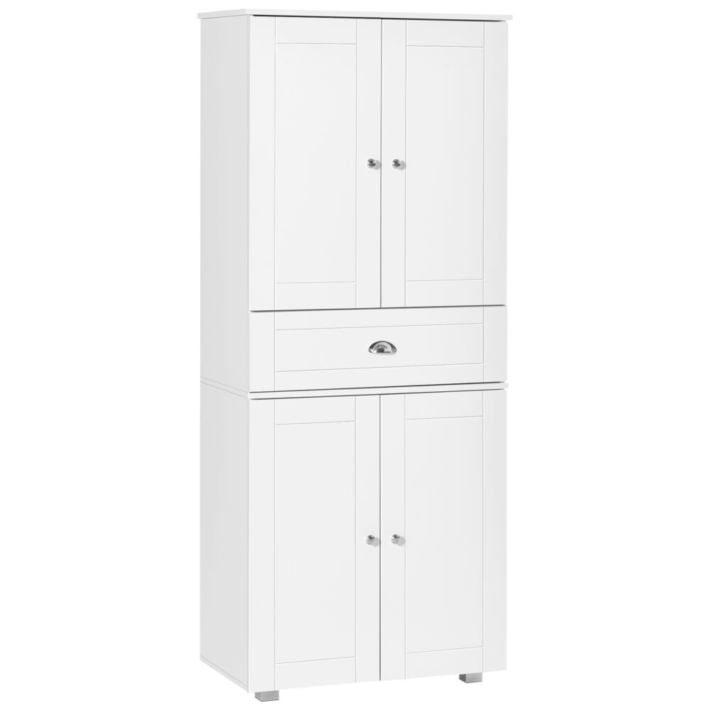 Homcom Freestanding Tall Kitchen Cupboard Storage Cabinets With Drawer And 3 Adjustable Shelves For Dining Room, Living Room, White