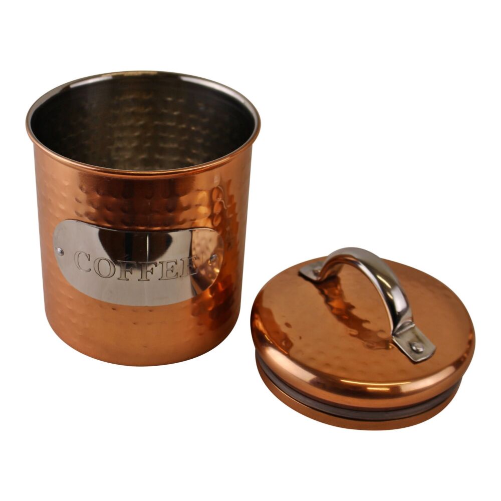 Hammered Copper Set Of 3 Tea, Coffee & Sugar Canisters