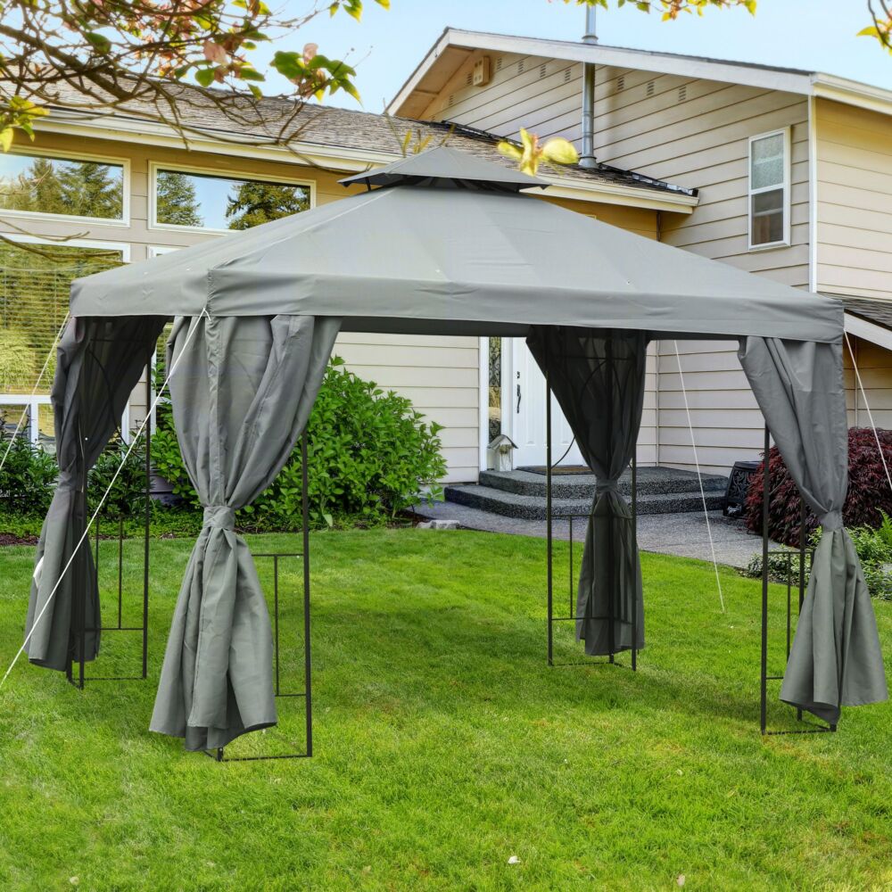 Outsunny 3 X 3 M Garden Metal Gazebo Marquee Patio Wedding Party Tent Canopy Shelter With Pavilion Sidewalls (dark Grey)