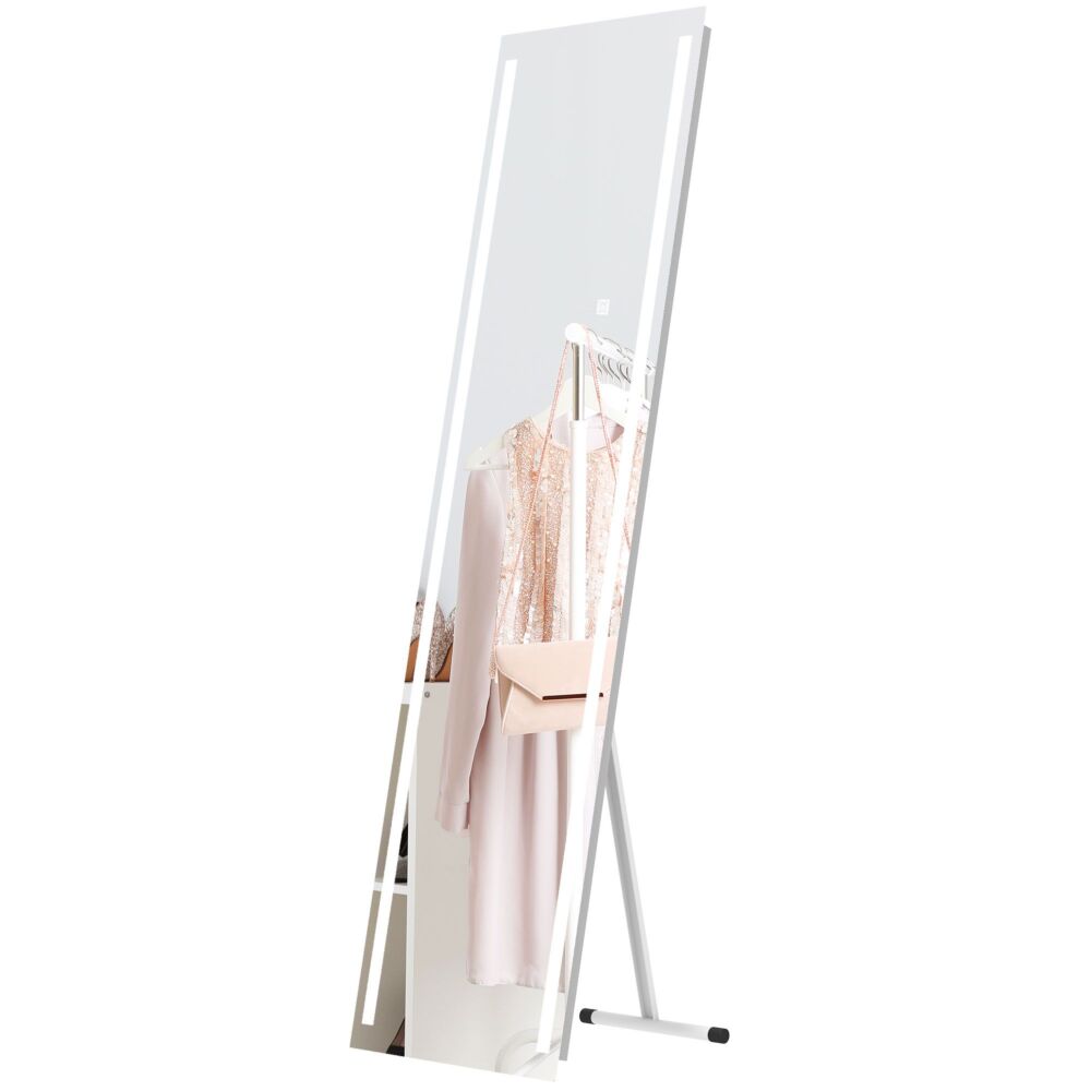 Homcom Standing Dressing Mirror With Led Lights, Wall Dressing Mirror For Bedroom With Dimmable And 3 Colour Lighting, White