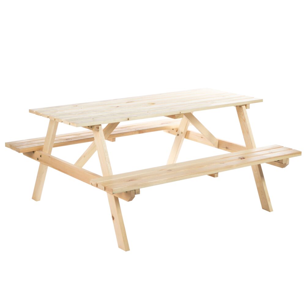 Outsunny 4 Seater Wooden Picnic Table Bench For Outdoor Garden Or Patio W/ Parasol Cutout 150 Cm