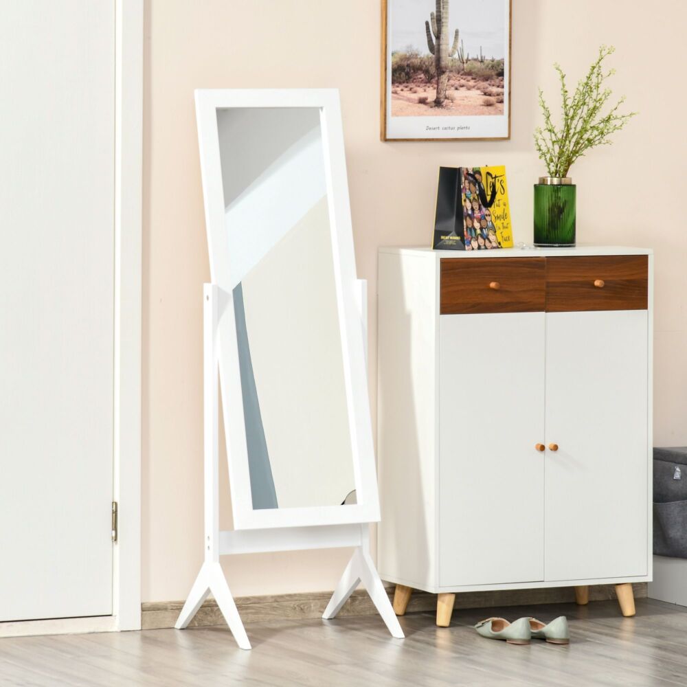 Homcom Freestanding Dressing Mirror Bedroom Tall Adjustable Angle 148x47cm White