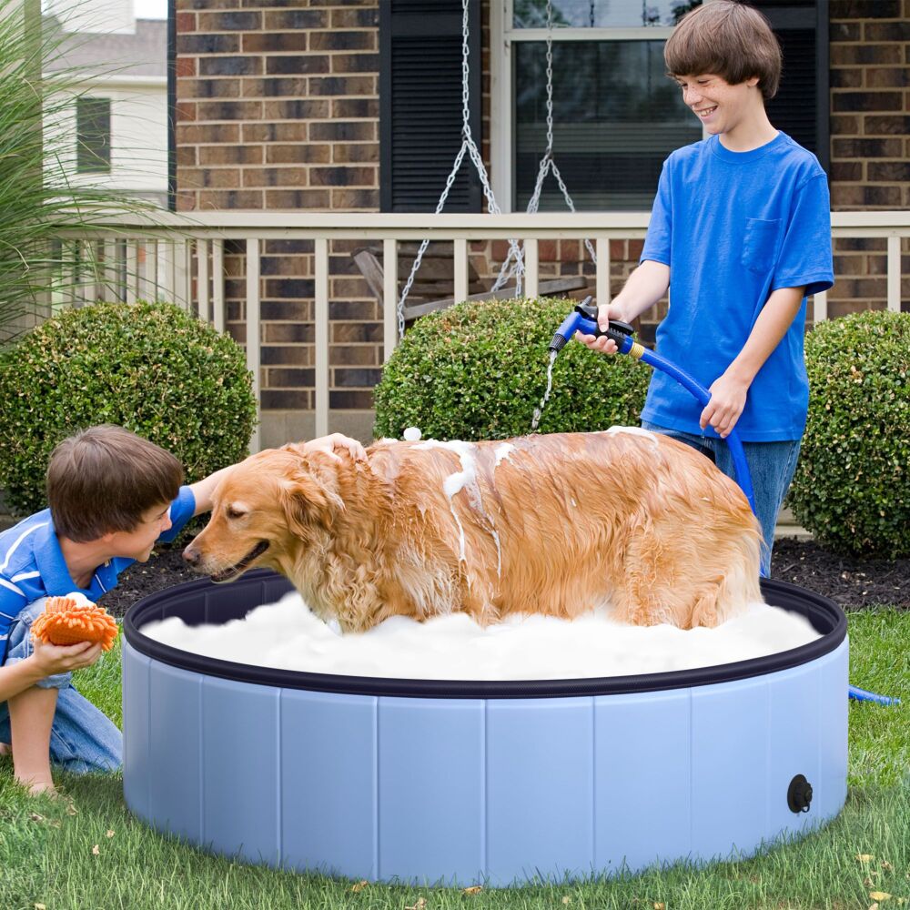 Pawhut Pet Swimming Pool, Foldable, 120 Cm Diameter-blue