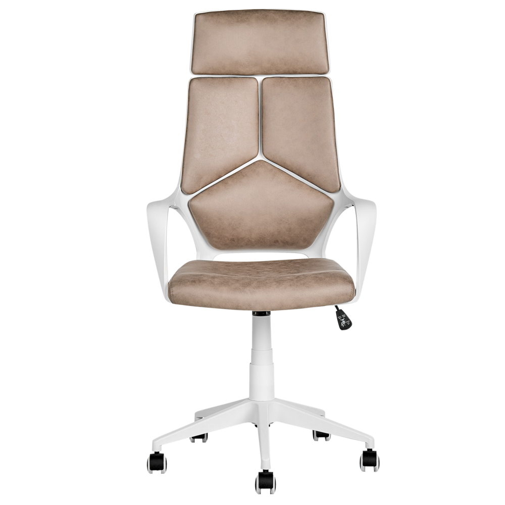 Office Chair Taupe And White Fabric Swivel Desk Computer Adjustable Seat Reclining Backrest Beliani