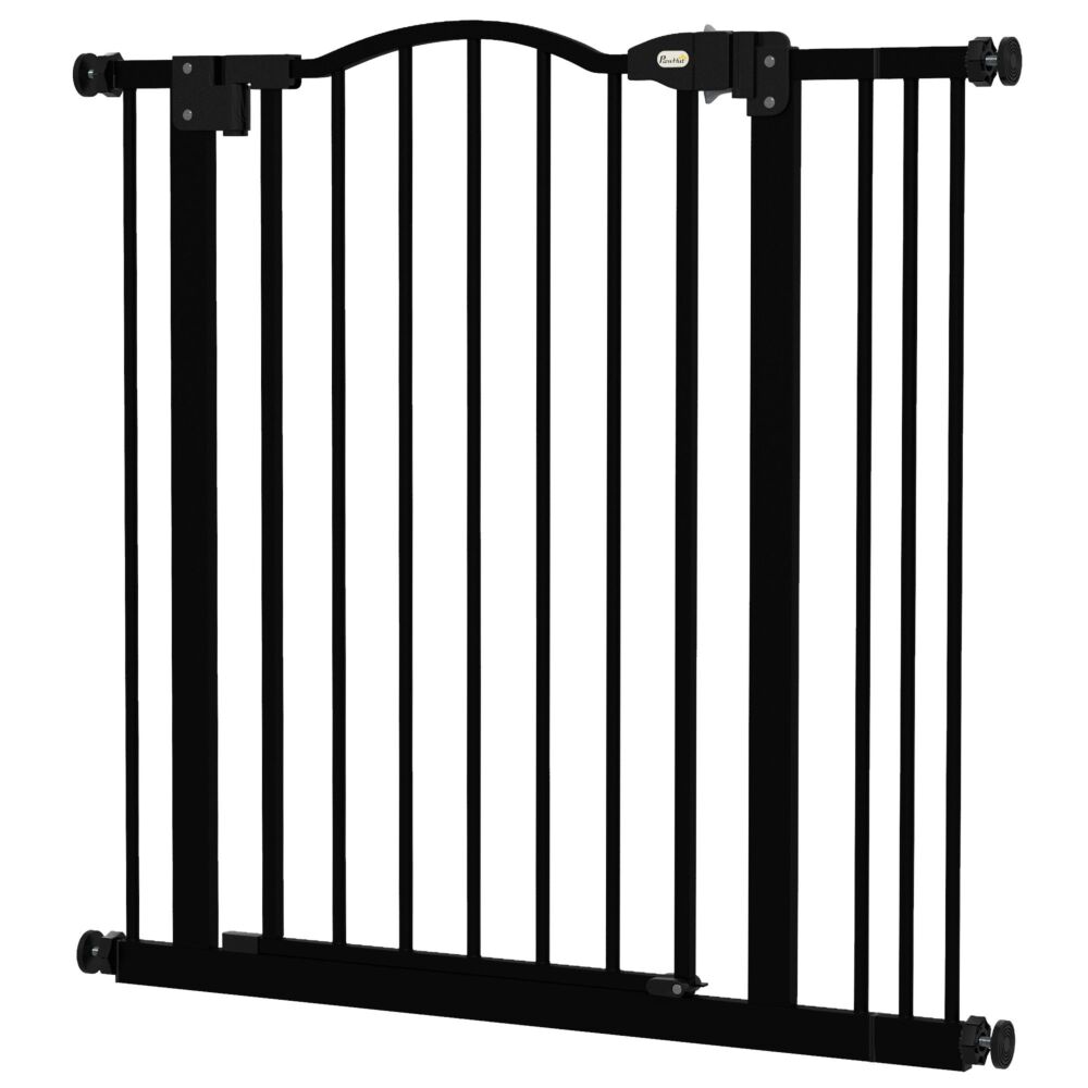 Pawhut Metal 74-87cm Adjustable Pet Gate Safety Barrier W/ Auto-close Door Black