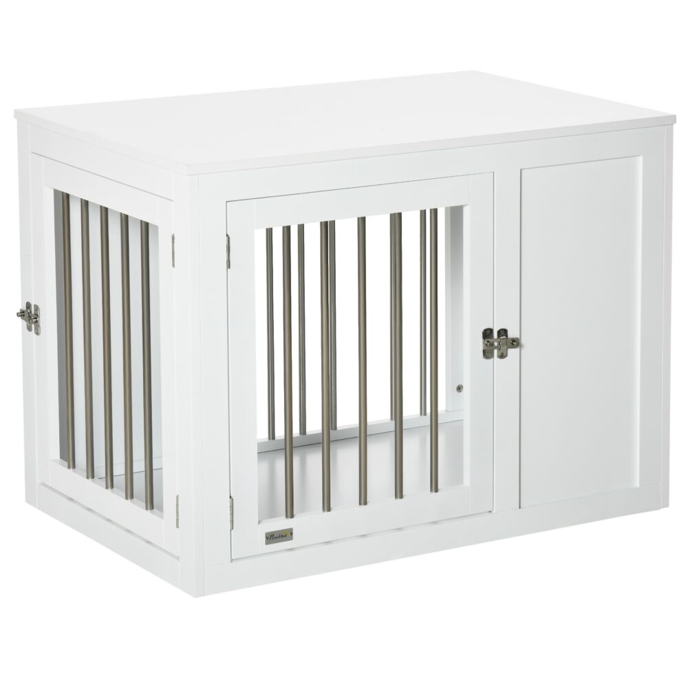 Pawhut Furniture Style Dog Crate, End Table Pet Cage Kennel, Indoor Decorative Puppy House, With Double Doors, Locks, For Medium Dogs, White