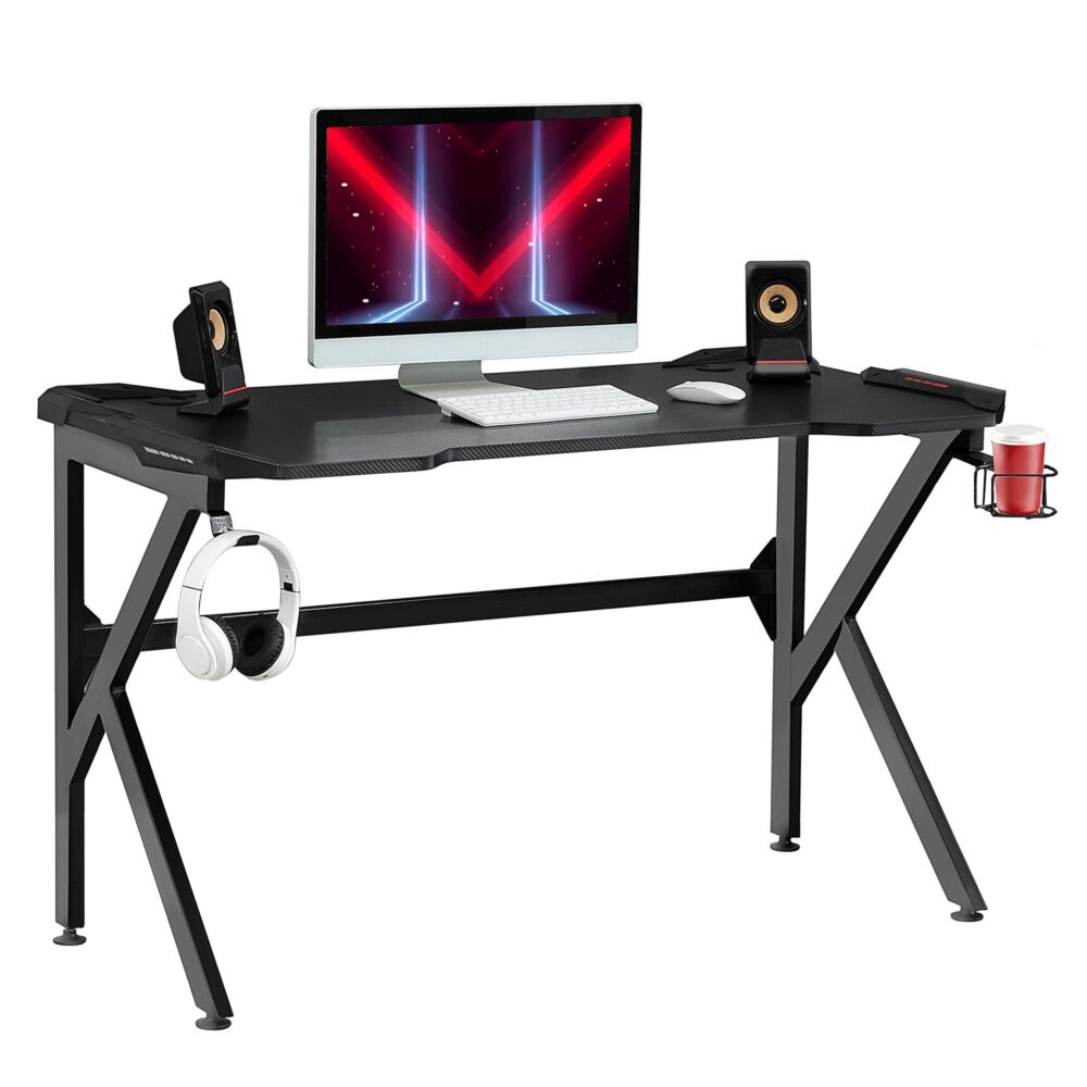 Homcom Gaming Desk With Cup Holder Headphone Hook Feet Adjustable 120 X 66 X 75cm Black