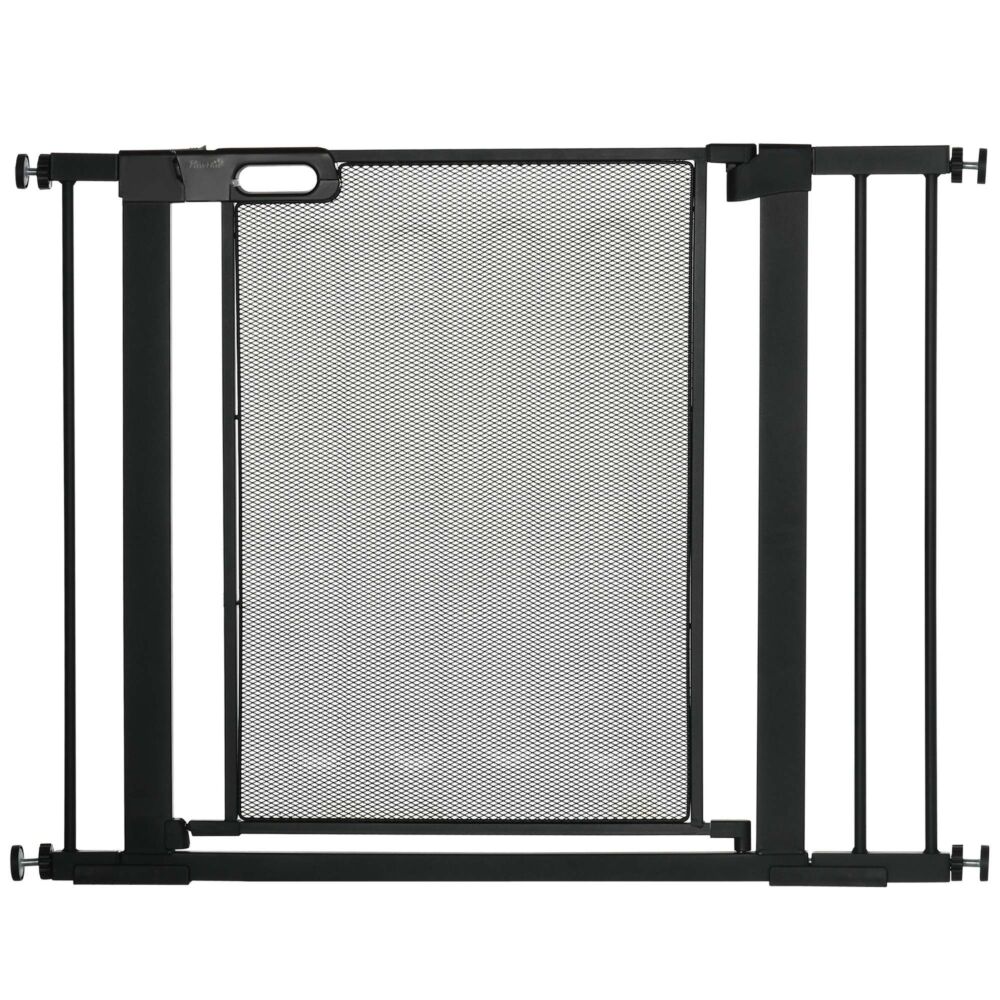 Pawhut Pressure Fit Safety Gate For Doors And Stairs, Dog Gate With Auto Close, Pet Barrier For Hallways, With Double Locking, 2 Extensions Kit Black