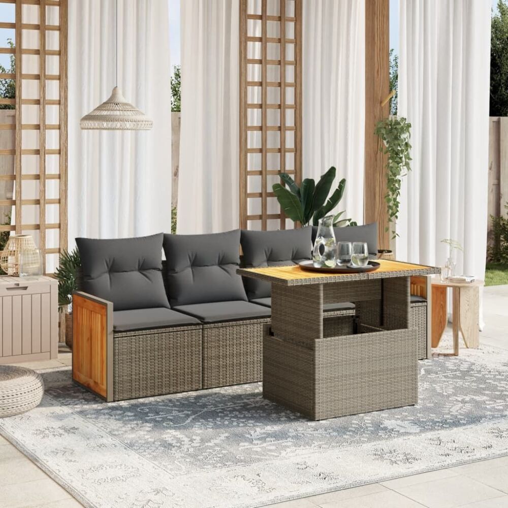 Vidaxl 5 Piece Garden Sofa Set With Cushions Grey Poly Rattan