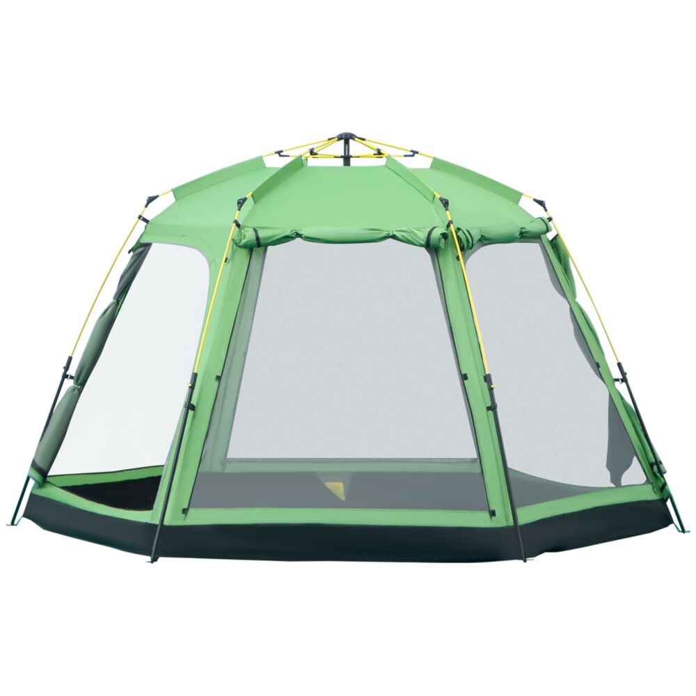 Outsunny 6 Person Pop Up Camping Tent, 2-tier Design Backpacking Tent With 4 Windows 2 Doors Portable Carry Bag For Fishing Hiking, Green