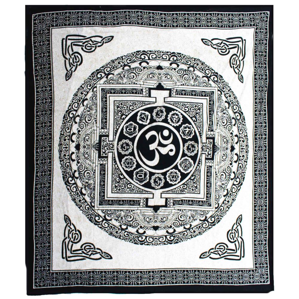 Double Cotton Bedspread + Wall Hanging - Mono - Om Mandala