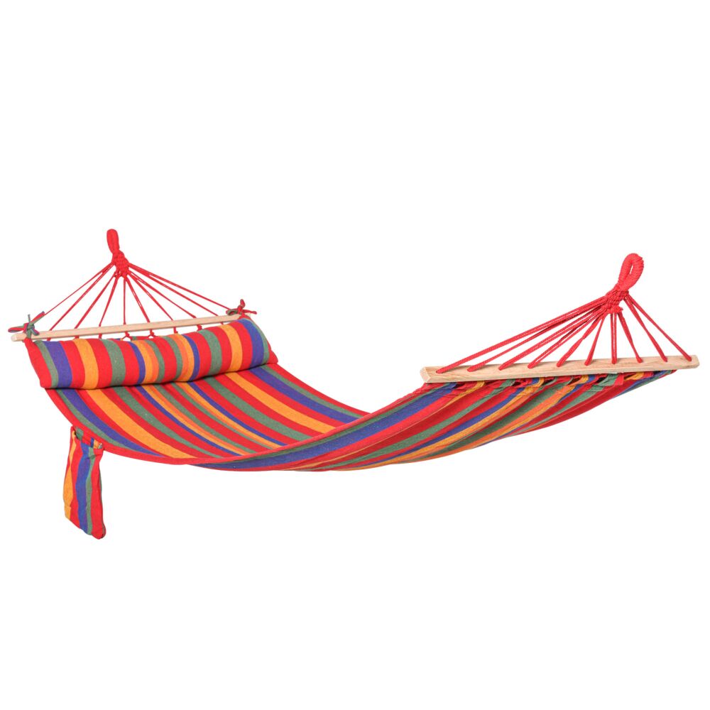 Outsunny Cotton Hammock Soft Portable Swing Sleeping W/ Headrest & Side Pocket Deluxe Swing Chair For Beach, Yard, Bedroom, Patio, Porch, 270 X 80 Cm