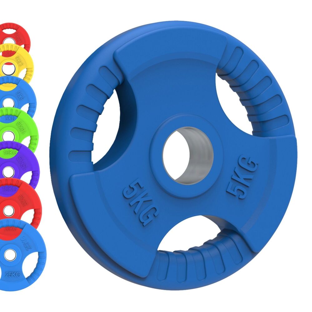 Olympic Tri-grip Rubber Weight Plates - Colour Pairs & Sets 7.5kg Set (1.25kg Pair + 2.5kg Pair)