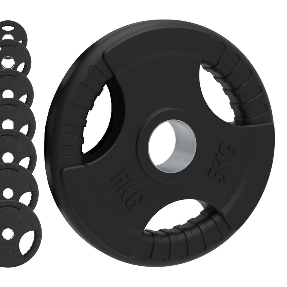 Olympic Tri-grip Rubber Weight Plates - Black Pairs & Sets 7.5kg Set (1.25kg Pair + 2.5kg Pair)