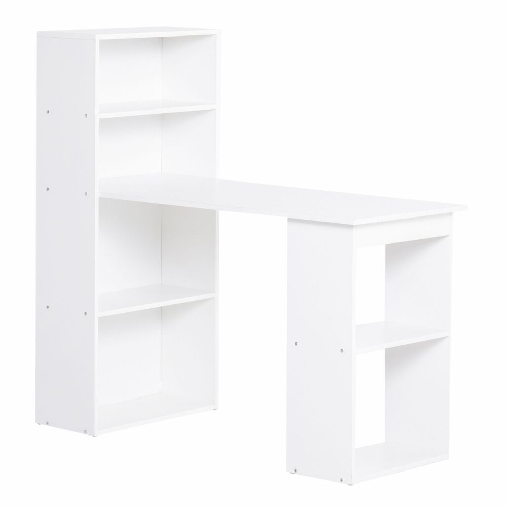 Homcom 120cm Modern Computer Desk Bookshelf Writing Table Workstation Pc Laptop Study Home Office 6 Shelves White