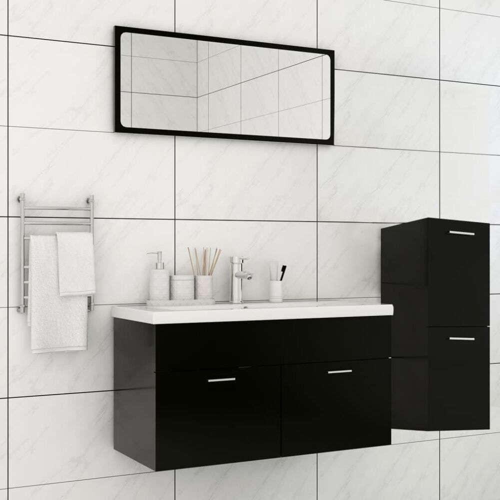 Vidaxl Bathroom Furniture Set Black Engineered Wood