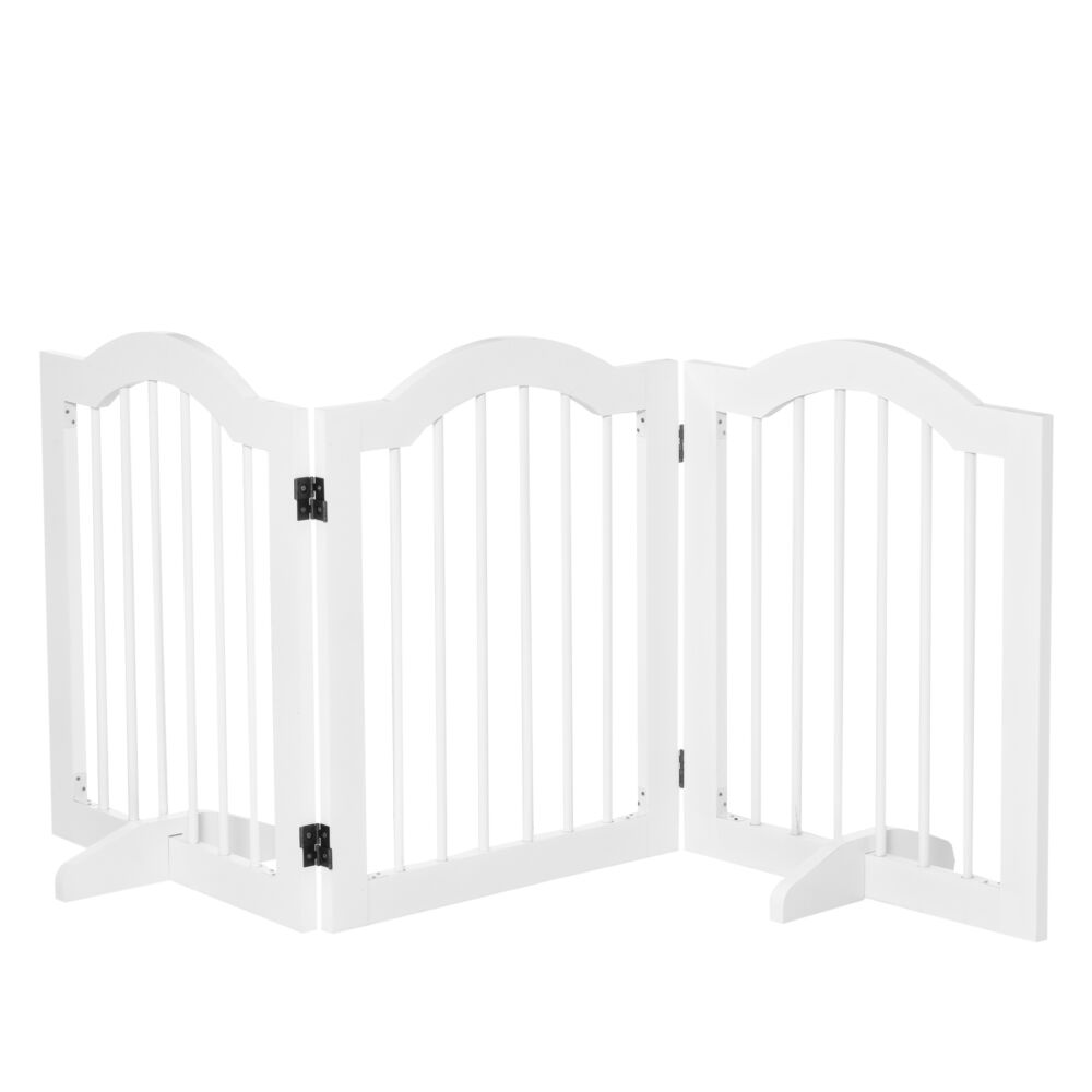 Pawhut Dog Gate Wooden Foldable Small Sized Pet Gate Stepover Panel With Support Feet Freestanding Safety Barrier For The House Doorway Stairs White