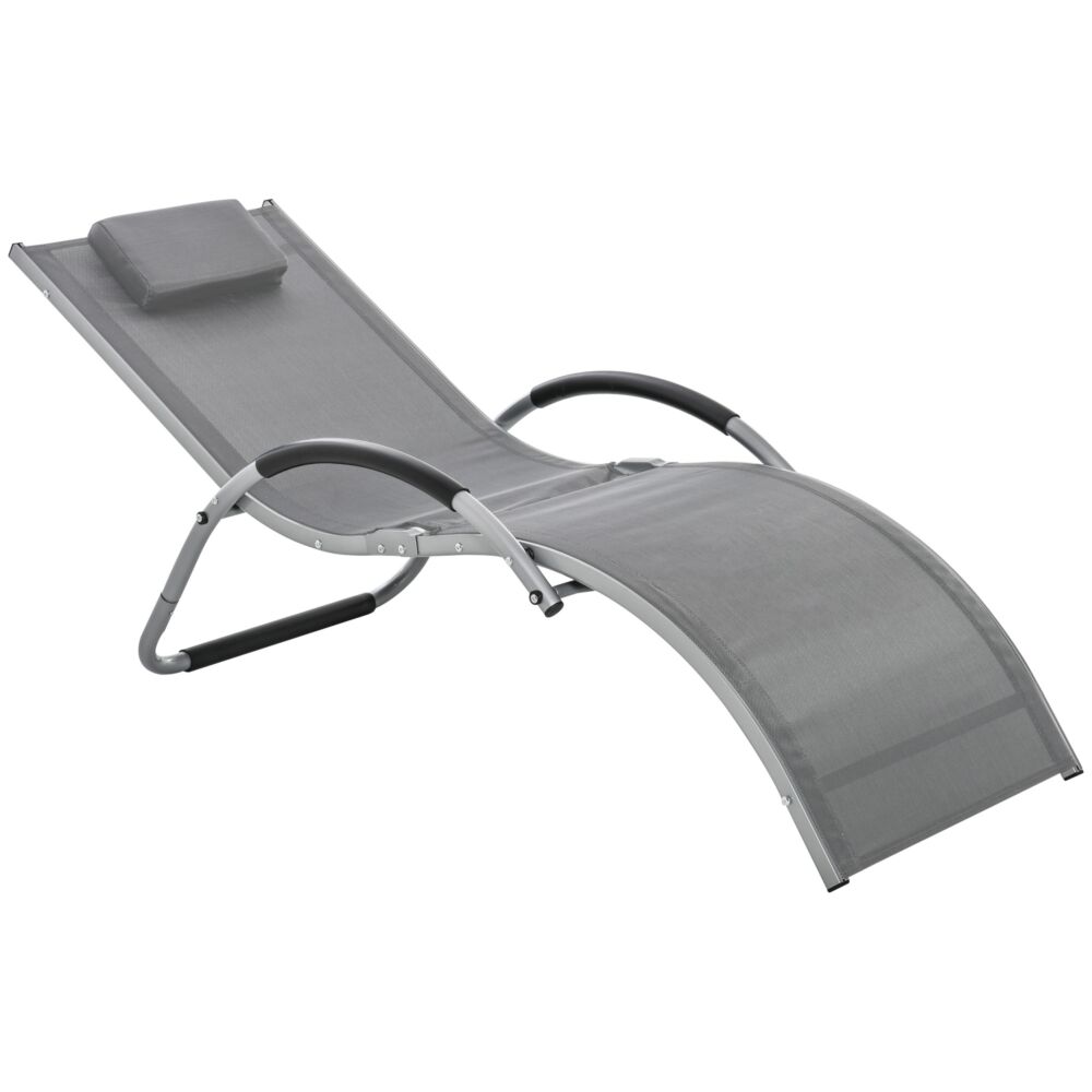 Outsunny Ergonomic Lounger Chair Portable Armchair With Removable Headrest Pillow For Garden Patio Outside All Aluminium Frame Dark Grey