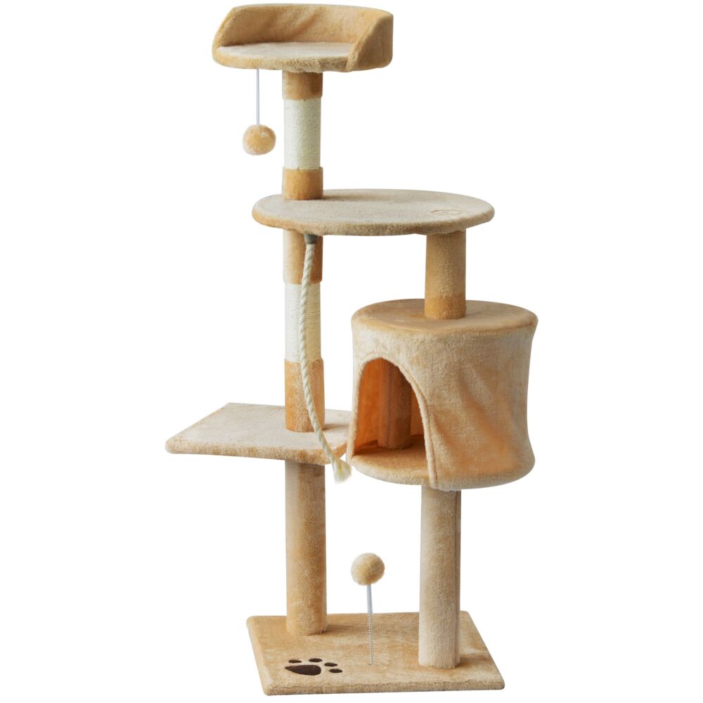 Pawhut Cat Tree House, 114h Cm-beige