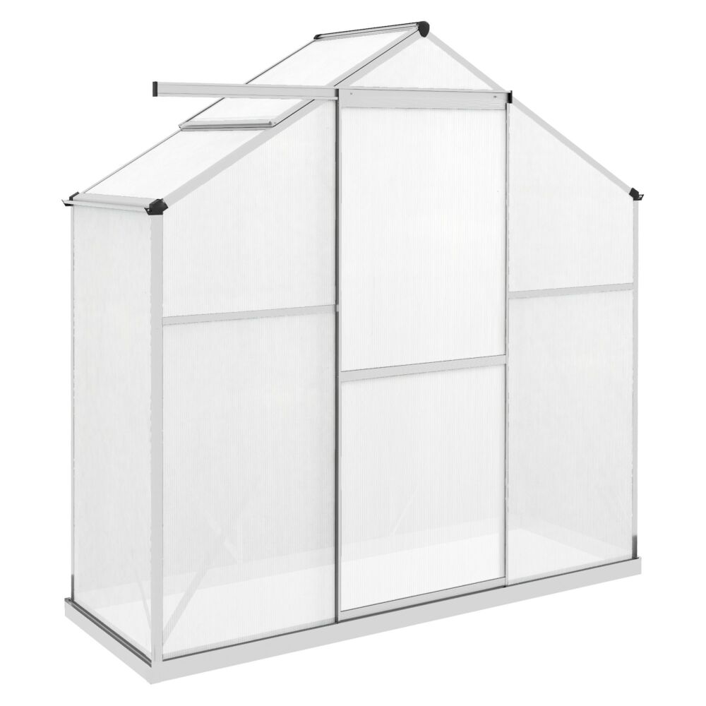 Outsunny 6 X 2.5ft Polycarbonate Greenhouse Walk-in Green House With Rain Gutter, Sliding Door, Window, Foundation, Silver