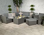 Berlin Grey Corner Modular Set - 3 Str & 2 Str Sofa, Table, Side Table, 1pc Armless Chair, 1pc Chair