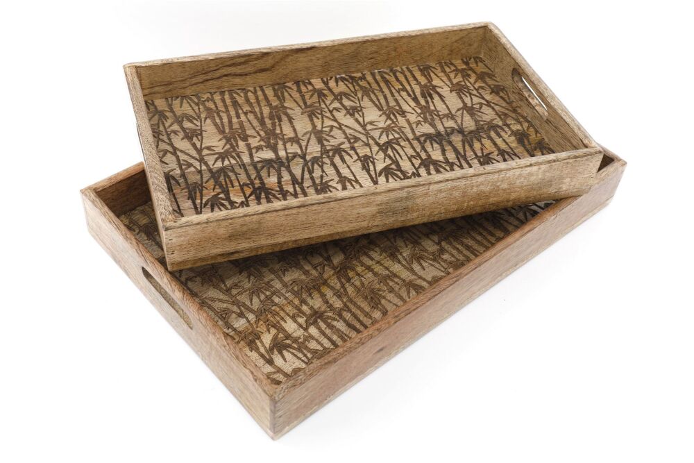 Bamboo Wooden Trays Set Of Two