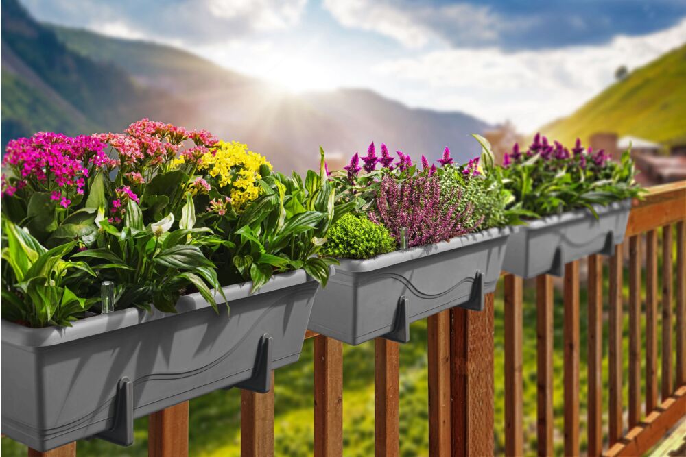 Gardenico - Self-irrigating Planter For Balconies 800mm - Stone Grey - Triple Pack