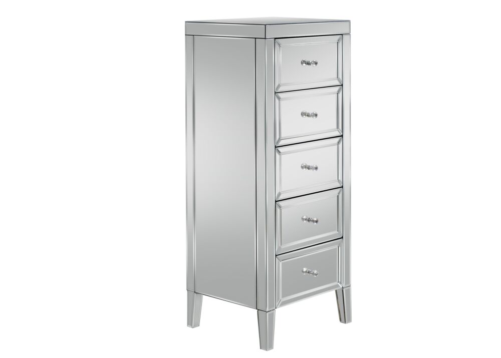 Valencia 5 Drawer Narrow Chest Mirrored